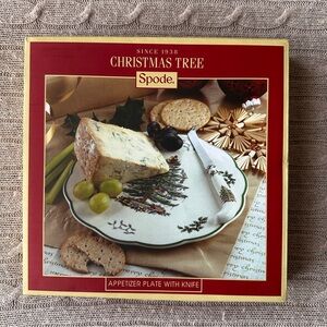 NIB Spode Christmas Tree Appetizer Plate with Knife 9”, Unopened